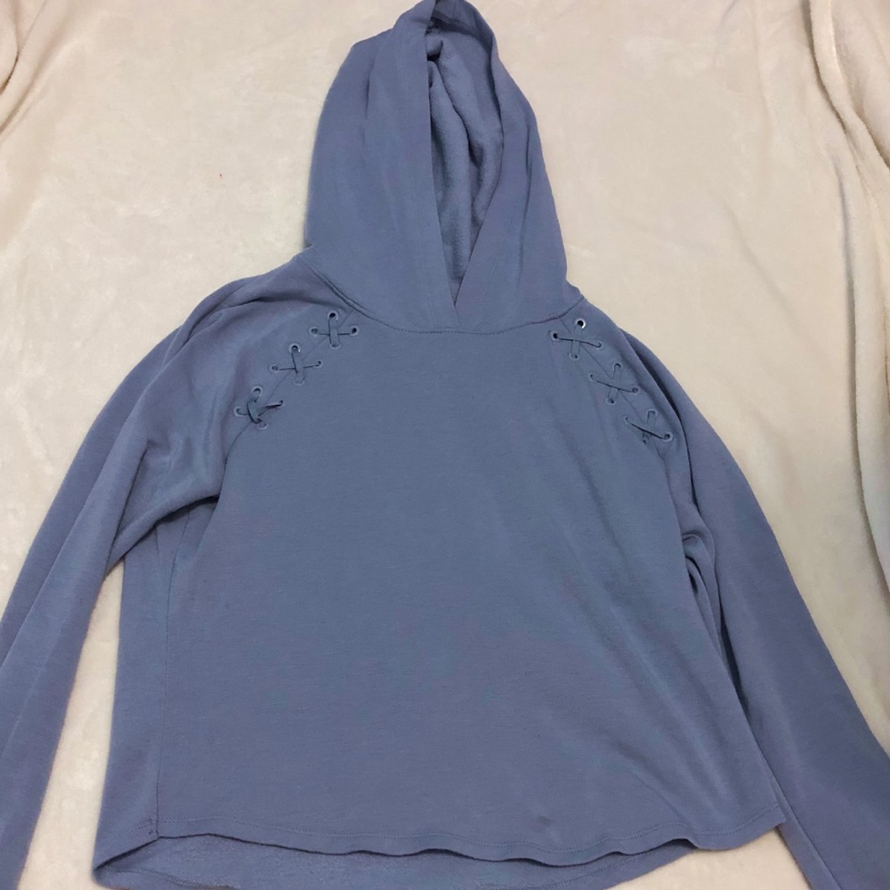 A blue long sleeve hoodie